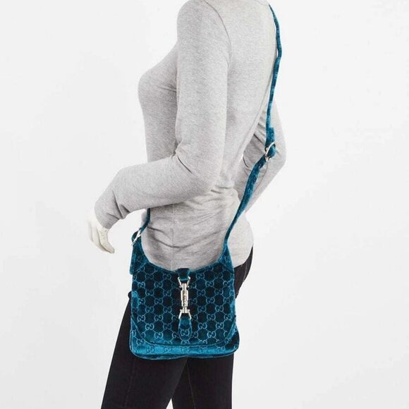 Gucci Teal Velvet GG Jackie 1961 Small Crossbody Bag - Picture 2 of 10